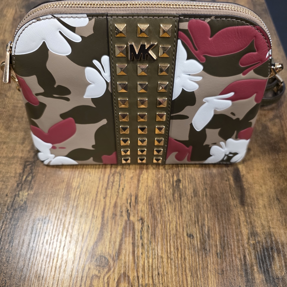 Michael Kors Camouflage Floral Shoulder Bag with Gold Studs